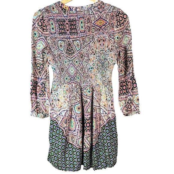 Maeve Tiled Amethyst Boho Dress Small Lined Buttons Smocked Anthropologie READ - Picture 4 of 9